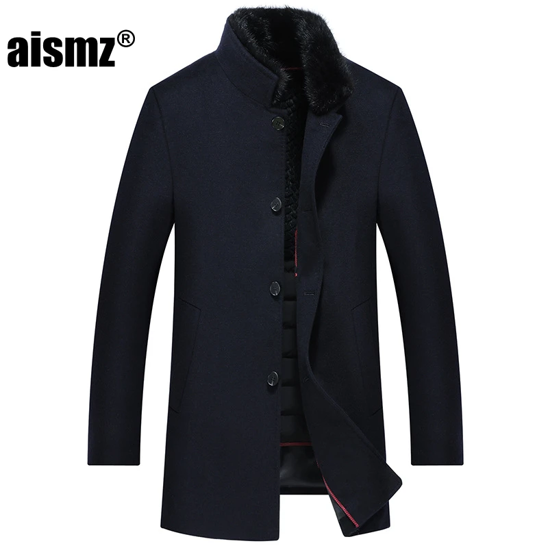 AZ- 8852 dark blue Aismz Роскошная качественная Зимняя шерстяная норка с кашемиром меховым воротником 90% белый утиный длинный пуховик Мужская деловая Повседневная Толстая теплая куртка - Цвет: AZ- 8852 dark blue