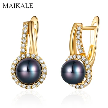 

MAIKALE Trendy Black/Red/White Pearl Stud Earrings for Women AAA Zirconia Earrings with Pearl Wedding Party Jewelry Girls Gifts
