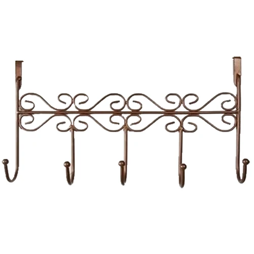

Hat Bag Towel Coat Clothes Over Door Bathroom Hanger Hanging Rack Holder 5 Hooks-brown