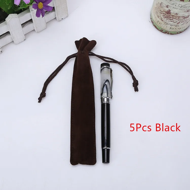 5 шт. фонтан шариковый бархатный для ручки Чехол Держатель одна Сумочка для ручек и карандашей чехол с веревкой - Цвет: 5Pcs Black