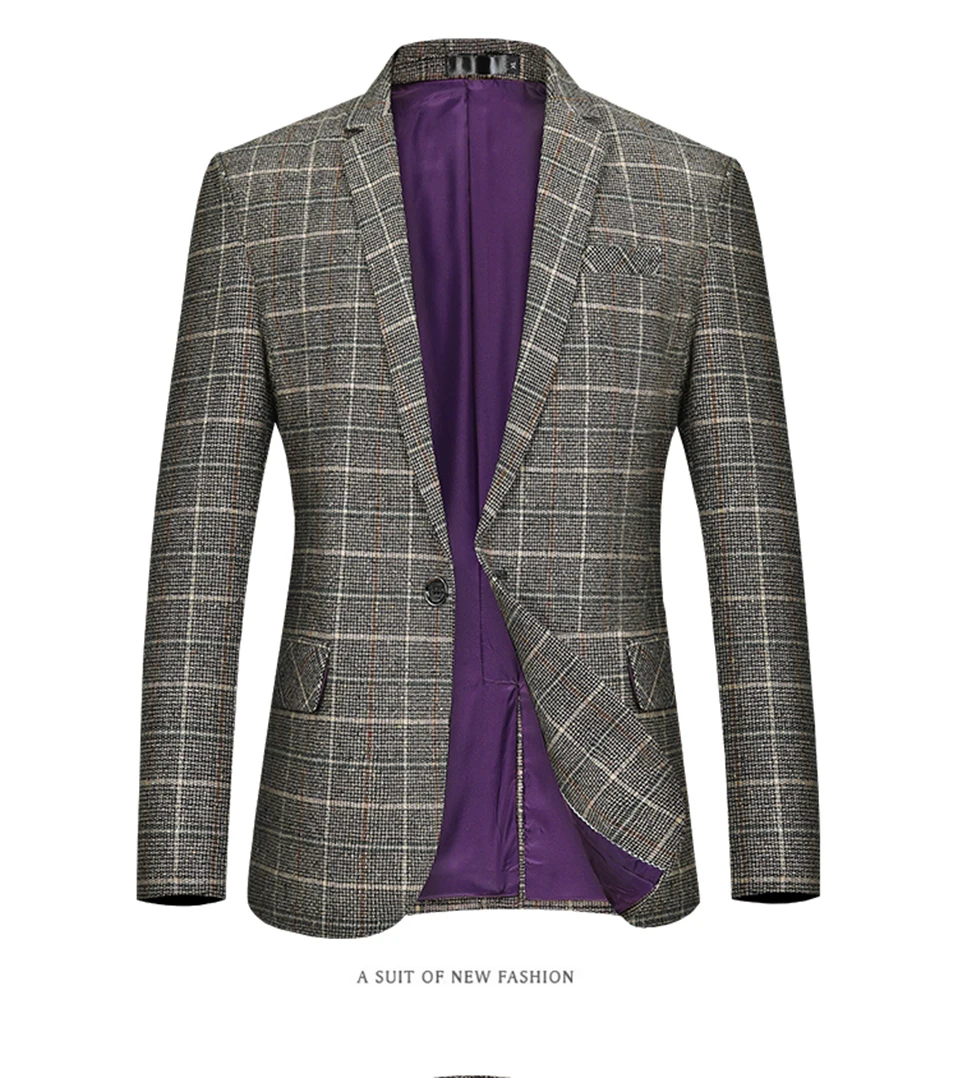 HCXY брендовый мужской пиджак размера плюс, модный осенний мужской блейзер, повседневный клетчатый пиджак, мужской клетчатый пиджак