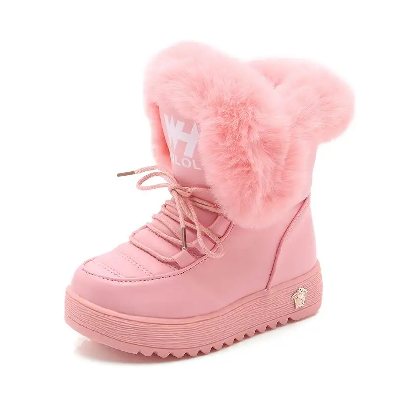 Pink Зимние сапоги для девочек; детская обувь; детские зимние сапоги; теплая Уличная обувь; плюшевые Школьные вечерние сапоги до середины икры; модные войлочные сапоги; - Цвет: Pink