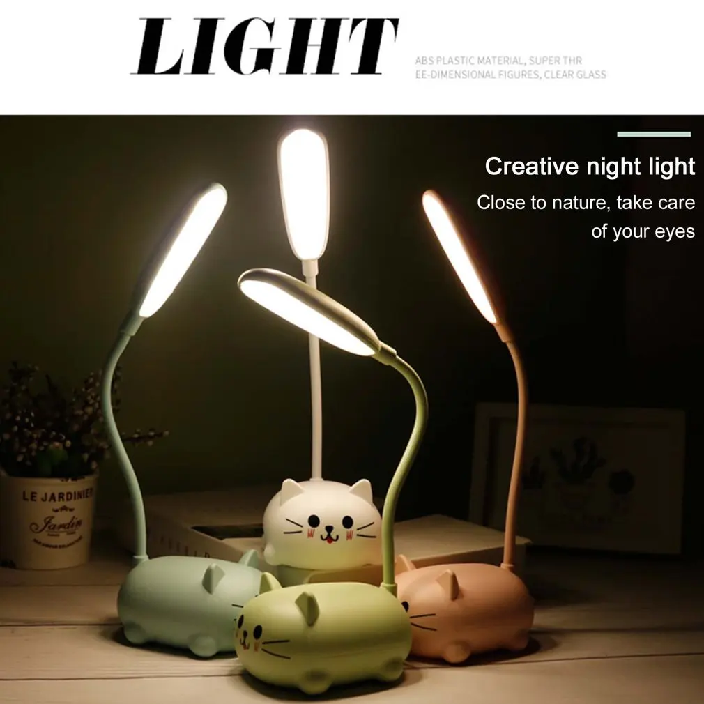 LED Table Lamp Cartoon Cute Cat Night USB Rechargeable