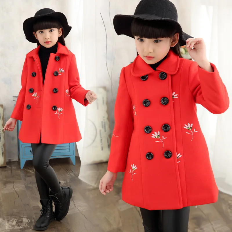 

Girls Woolen Cloth Coat 2016 Winter New Style Childrenswear Children Wool Coat Korean-style