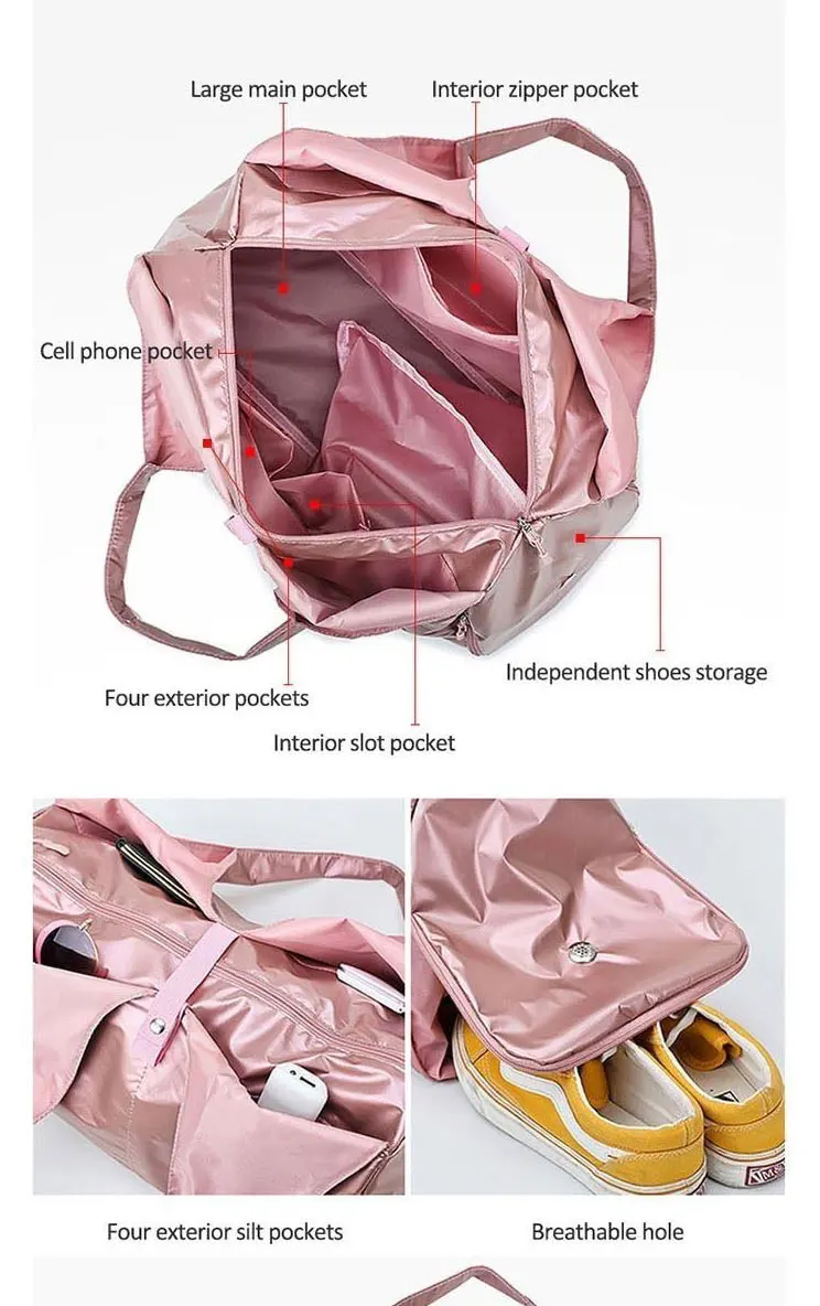 Koreaanse Mode Zachte Reizen Plunjezak Roze Oxford водонепроницаемый Zwemmen Йога Фитнес Handtassen met Schoenen Pocket Vrouwen