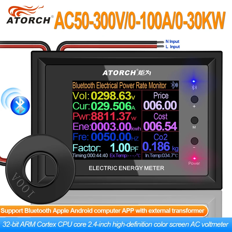 AT24C 100A 2.4" Digital Voltmeter Meters indicator Power Energy Ammeter current Amps Volt wattmeter tester detector