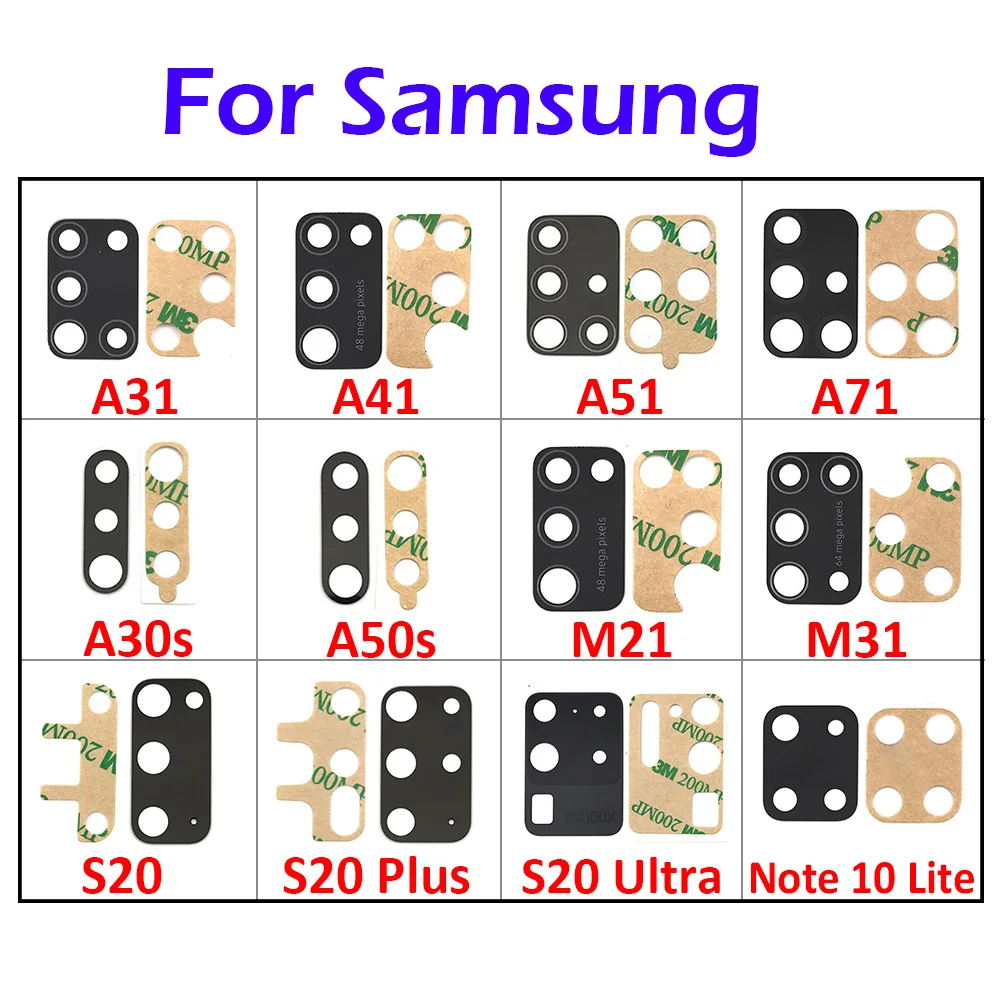 Стеклянные линзы для задней камеры Samsung A21S A01 A11 A51 A515F A71 A31 A41 M21 M31 A30S A50S S20 Plus Ultra fe M31S