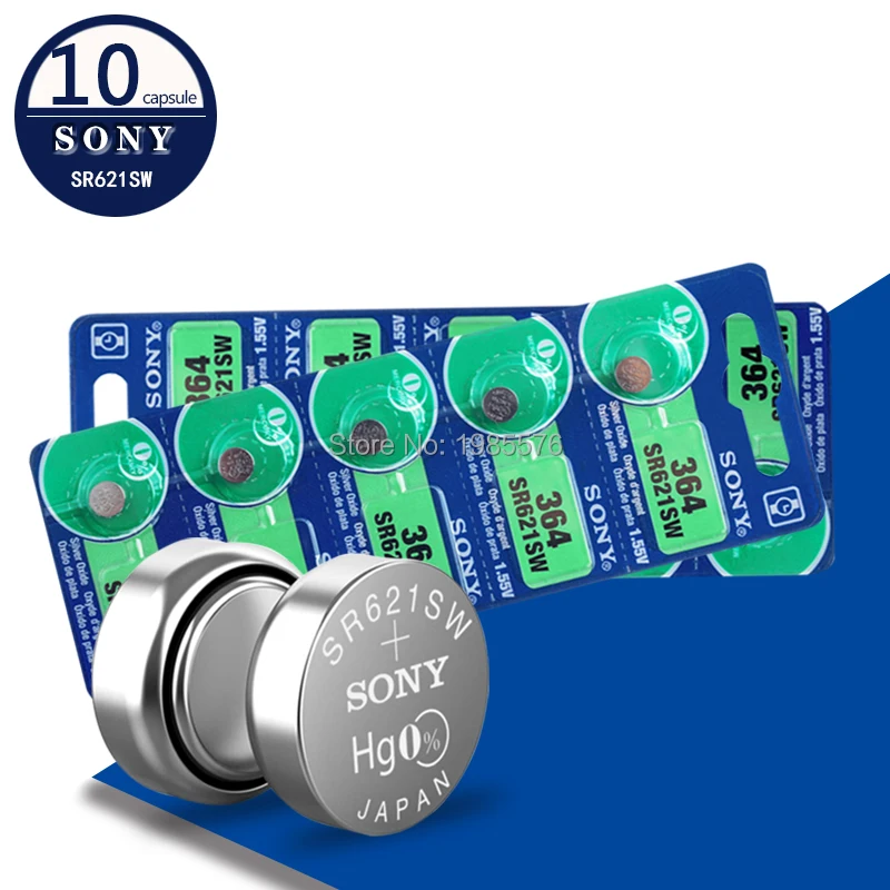 10 шт./лот для sony 364 1,55 в оксид серебра часы батарея 364 SR621SW V364 SR60 SR621 AG1 Кнопка монета ячейка Сделано в Японии