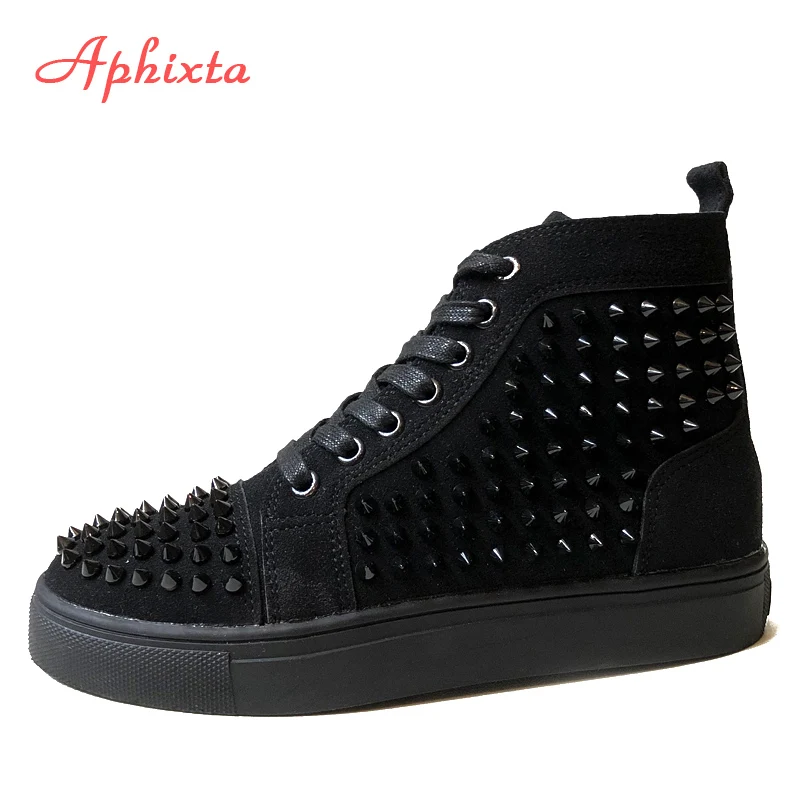 Aphixta/женские ботинки на заклепках; ботильоны для влюбленных пар; ботинки на плоской платформе; женские водонепроницаемые мотоботы; большой размер 44; для мужчин и женщин - Цвет: Black