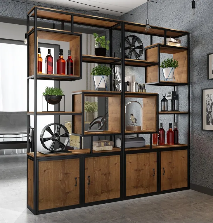 Iron Antique industrial wind Shelf Office porch partition bookshelf cabinet storage cabinet loft display frame screen
