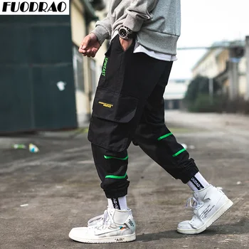 

FUODRAO Cargo Pants Men 100% Cotton Joggers Pants Men Hip Hop Pockets Harem Pants Harajuku Korean Streetwear Casual Pants K259