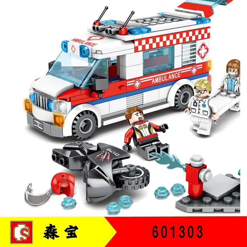 

601303 City Series Street View Ambulances Truck Car Motorcycle DIY Model Educational Building Blocks Toy for Children Gift