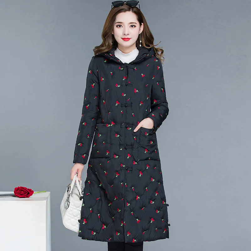 

Simple Long Embroidery Fashion Cotton Coat 2019 Winter New Style Korean-style Long Sleeve Hooded Commuting Versatile Cotton-padd