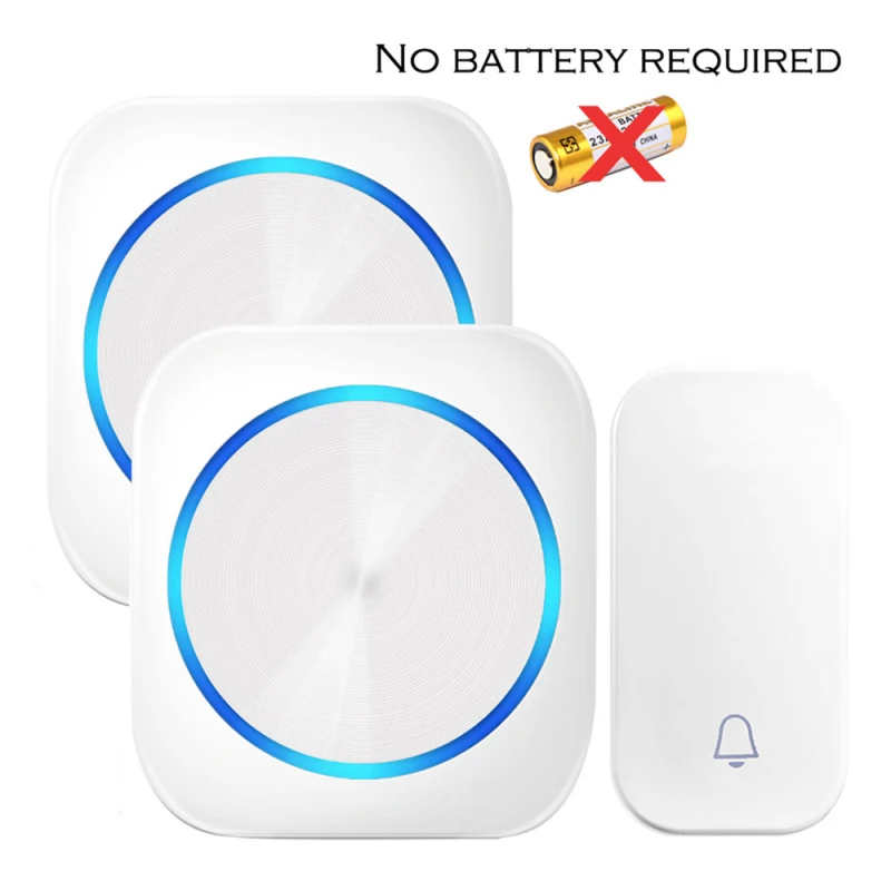 Luz Nocturna multifunción e inalámbrica para el hogar, campana de puerta autoalimentada de la UE, resistente al agua, 1, 2 botones, 1 y 2 receptores
