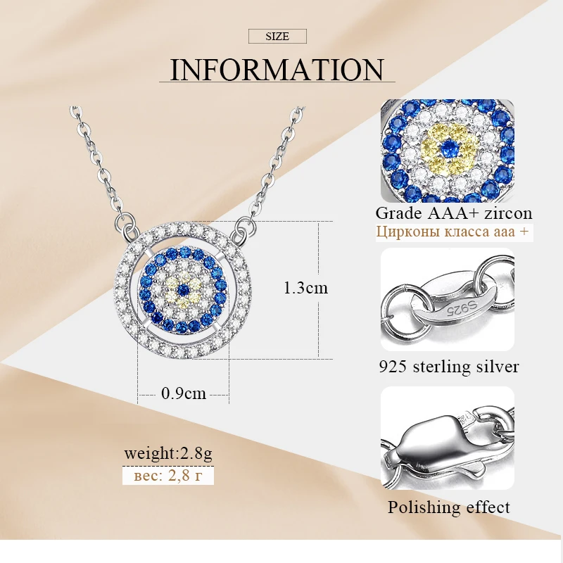 Kaletine 925 серебро женские Турция синий кристалл повезло глаза подлинным ювелирные подвески ожерелье