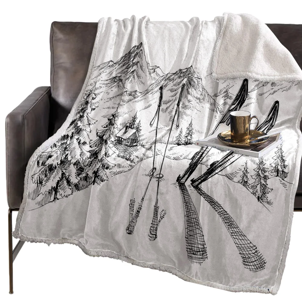 Snow Ski Mountain WinterForest Blanket Floral Fleece Blanket for Kids