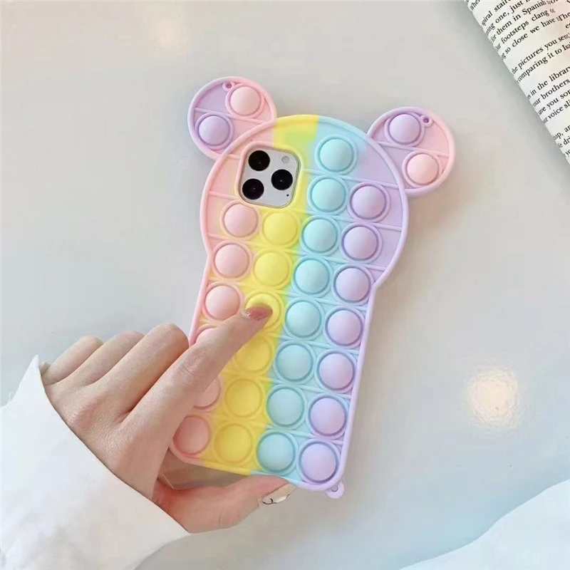 silicone cover with s pen Pop Bubble Fidget Toys Case For Samsung Galaxy S21 S20 FE S10 S9 Plus Note 9 10 20 Ultra 5G Rainbow Beans Cartoon Unicorn Cover samsung flip phone cute