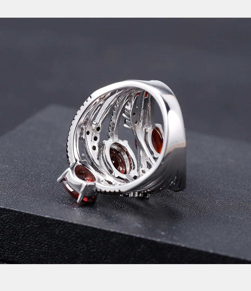 GEM'S балетное 925 пробы Серебряное штабелируемое кольцо с тремя камнями 4.0Ct натуральный красный гранат камень кольца для женщин ювелирные украшения
