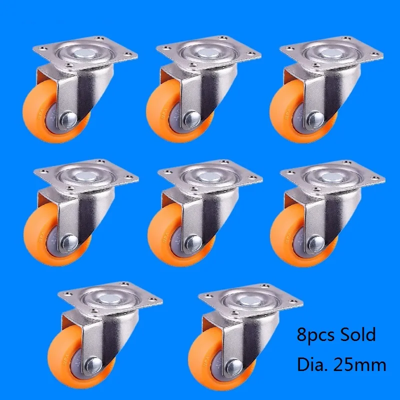 8pcs Trolley Casters Swivel Castor Wheel for Carts 25mm 13kg Orange Nylon