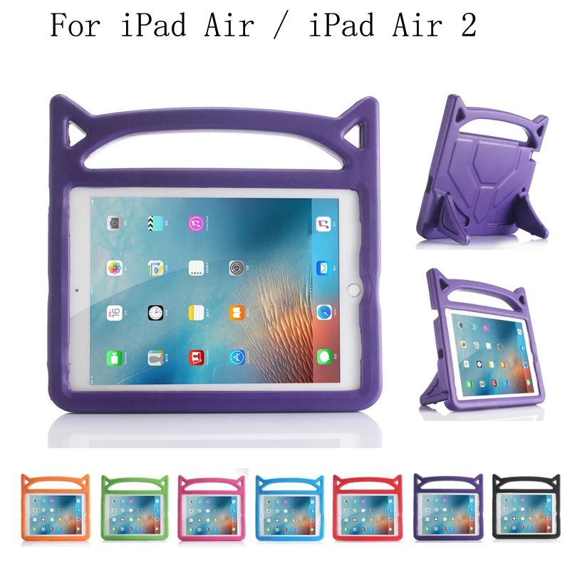 Ударопрочный детский чехол с кошачьими ушками безопасный для iPad Air / 2 нетоксичный