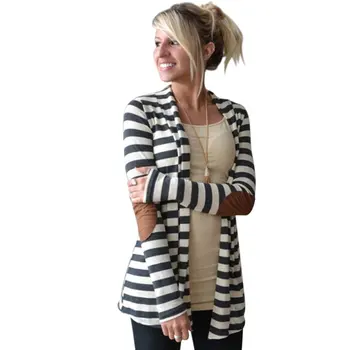 

Elegant Design Women Autumn Winter Long Sleeve Cardigan Casual Stripe Pattern Lady Cotton Keep Warm Coat Cardigan