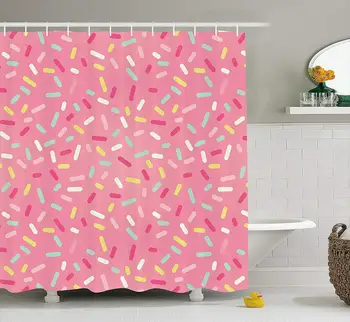 

Pink and White Abstract Pattern of Colorful Donut Sprinkles Sweet Tasty Food Bakery Theme Cloth Multicolor Polyester Fabric