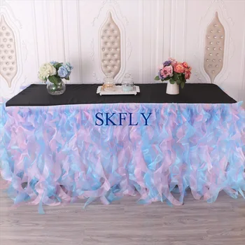 

CL010Q Nice wedding round many colors and size curly willow table cloth with top or table skirt