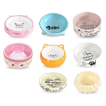 

12 Kinds Styles Pet Ceramic Bowls Cute Cartoon Pattern Food Bowl Pet Feeder Bowl for Puppy Kitten Cat Dog Feeding Supplies