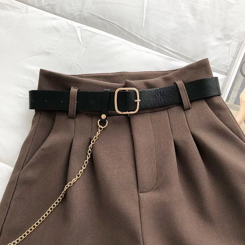 New Casual Comfortable Elegant Wild Shorts With Belt Women's Woolen Shorts Autumn Winter Slim Wide Leg A-line Shorts 4