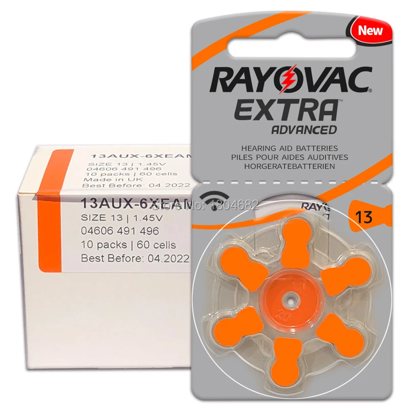 60 PCS RAYOVAC EXTRA Zinc Air Hearing Aid Batteries A13 13A 13 P13 PR48