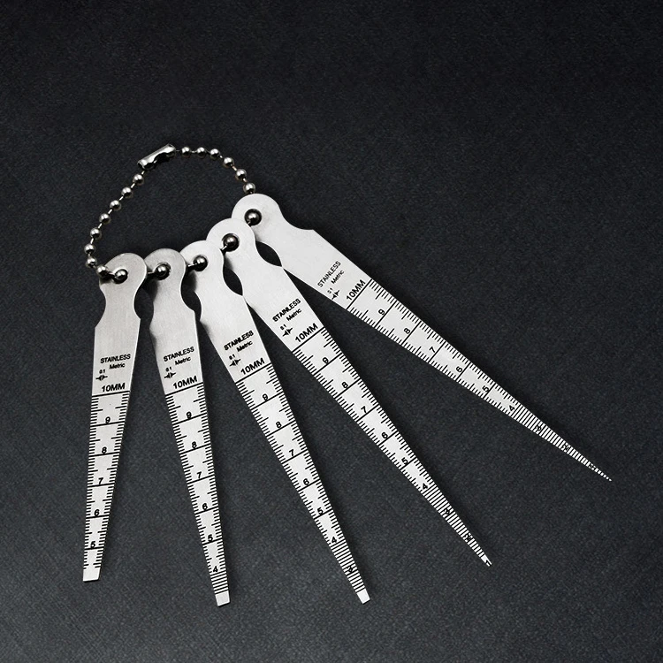 HHO-5pcs/комплект 1-10 мм конус из нержавеющей стали Калибровочная апертура весы Клин щупа для сверла отверстие измерительные инструменты 5 веток космическое правило