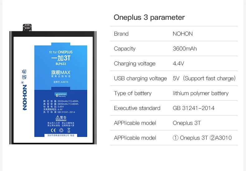 Nohon аккумулятор для телефона Oneplus 3, 3T, 5, 5 T, запасная батарея большой емкости BLP613, BLP633, BLP637, батарея Batarya для One Plus