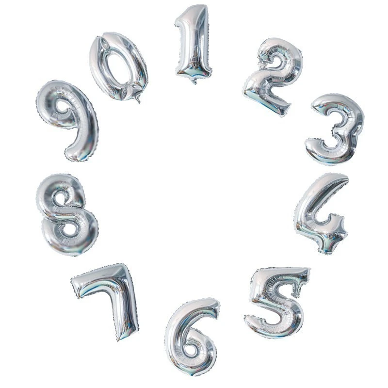 3 размера, 1" /32"/4", 1 шт, фольга, золото и серебро, шар с цифрами, надувные воздушные шары для украшения дня рождения, свадьбы - Цвет: silver