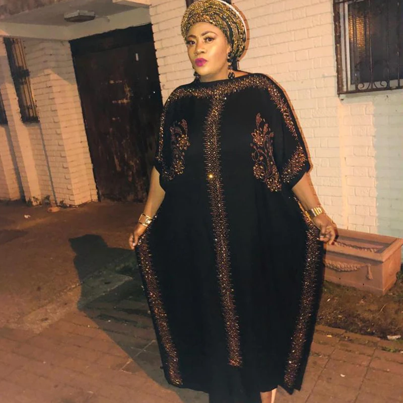 Африканские платья для женщин, черное мусульманское женское платье с принтом, Осеннее длинное платье в африканском стиле, африканская одежда