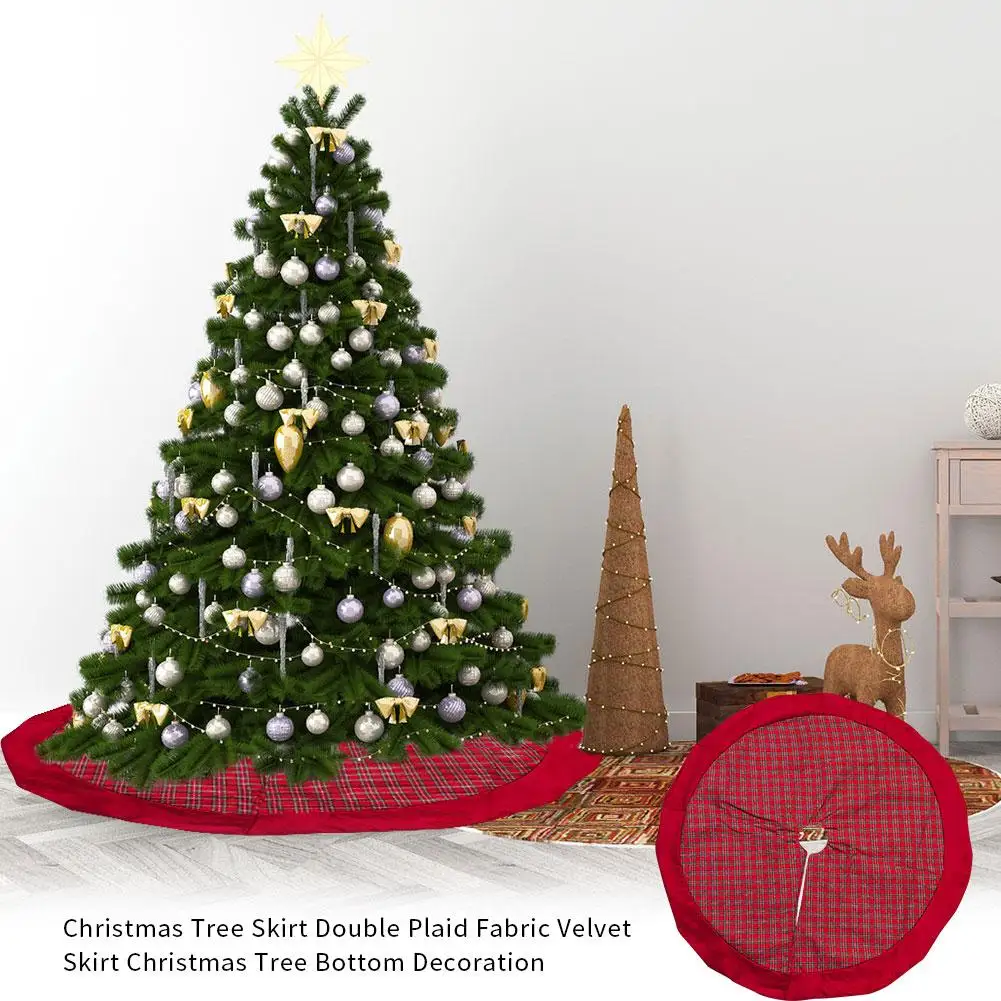

Christmas Tree Skirt Double Plaid Fabric Tree Skirt Scene Layout Supplies Merry Christmas Decor Xmas Tree Bottom Decoration