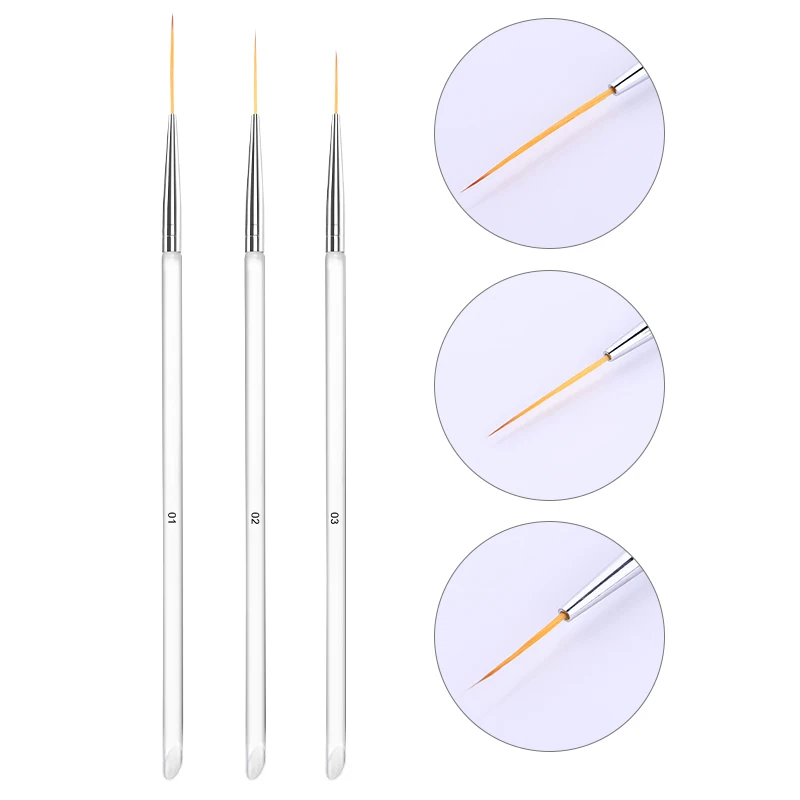

3Pcs/Set Nail Liner Brush Drawing Lines Pen Painting Flowers Transparent Handle Mixed Sizes Nail Art Brush Tools Kit