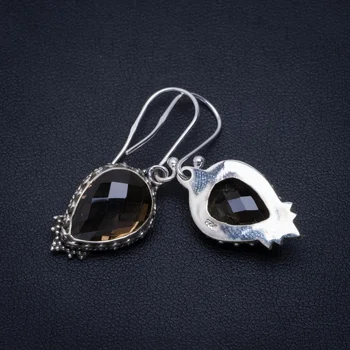 

Natural Smoky Quartz Handmade Unique 925 Sterling Silver Earrings 1.5" A2753