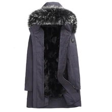 Пальто с натуральным мехом, мужская зимняя куртка, парка с подкладкой из натурального Лисьего меха, мужские теплые куртки с воротником из меха енота размера плюс F-B78049-YG, MY1782