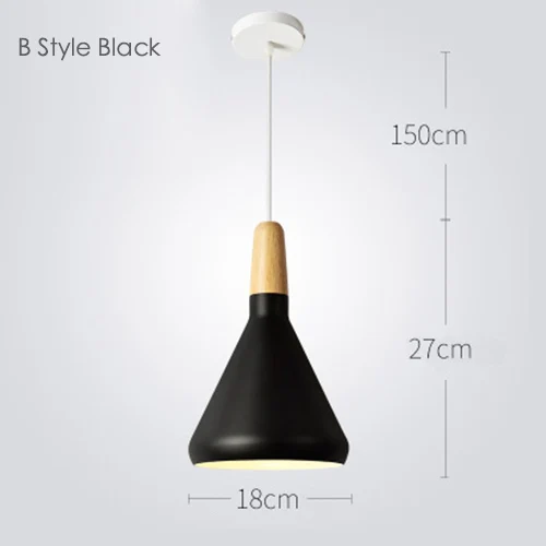 B style black Современный светодиодный подвесной светильник E27, алюминиевый деревянный подвесной светильник, скандинавский простой, для столовой, кухни, ресторана, спальни, отеля, абажур - Цвет корпуса: B style black
