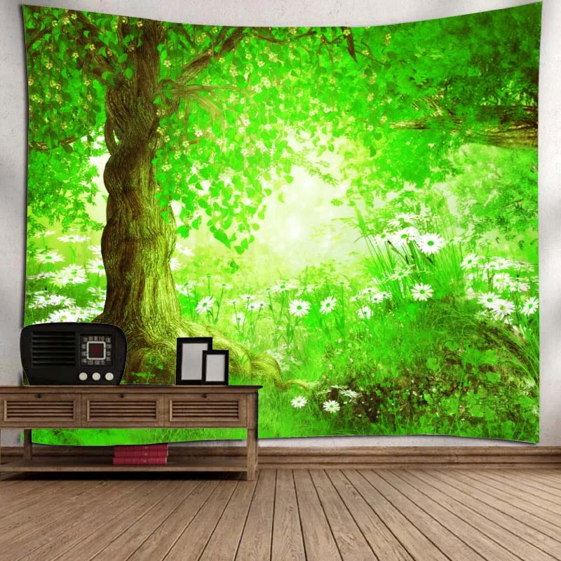 Большие настенные гобелены с изображением примитивного леса, дешевые настенные гобелены в стиле хиппи, настенные гобелены в богемном стиле, Настенный декор в виде мандалы - Цвет: Светло-зеленый