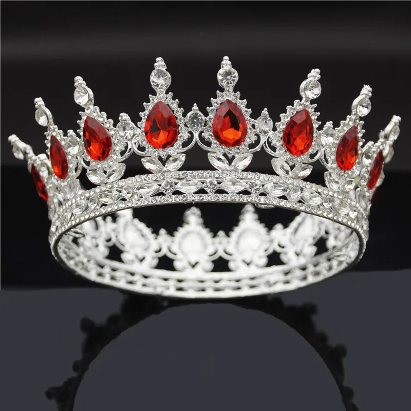 Silver Red Винтажная королевская свадебная тиара, корона с зеленым кристаллом, женские головные украшения, свадебные диадемы и короны, свадебные украшения для волос, аксессуары - Окраска металла: Silver Red