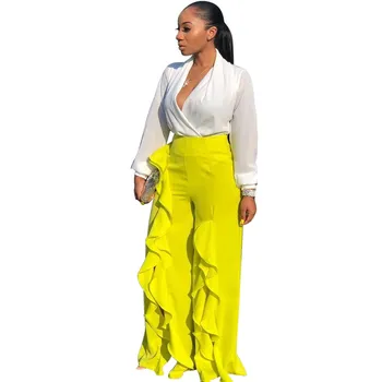 

Cascading Ruffles Wide Leg Pants Women Split High Waist Harajuku Trousers Streetwear Fall Loose Plus Size Joggers