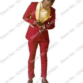 

New Arrival Groomsmen Shawl Gold Lapel Groom Tuxedos Wine Pattern Men Suits Wedding/Prom Best Man( Jacket + Pants + Tie ) Z106