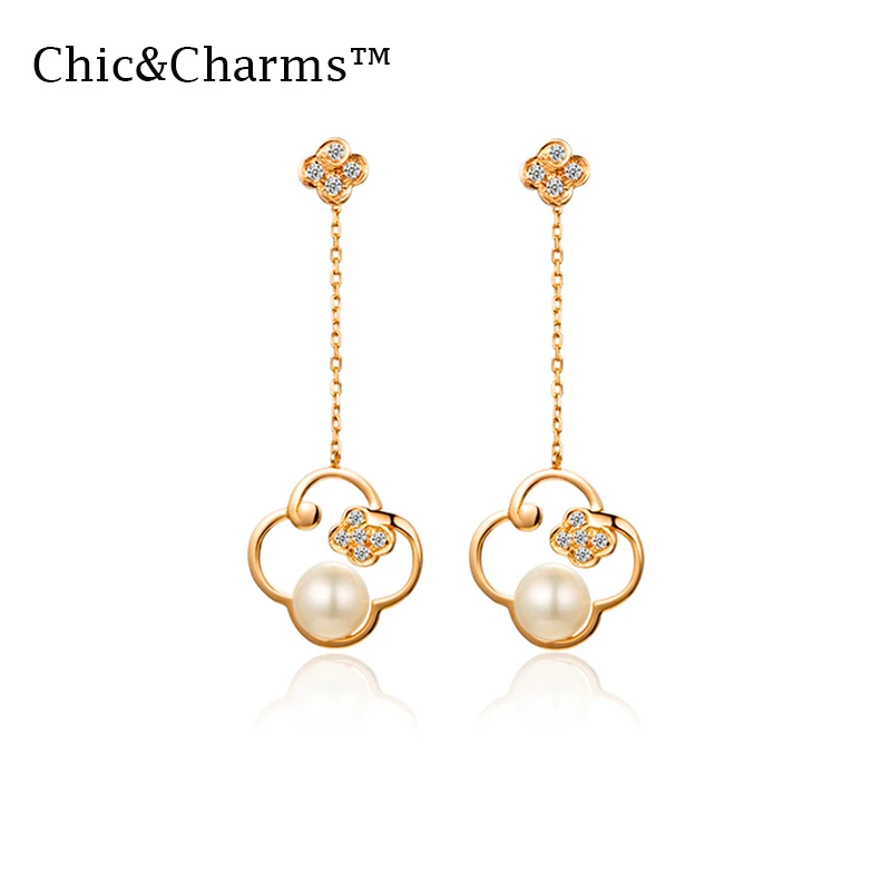 

Genuine Chic&Charms 9K&14K Real Rose Gold Natural Pear earrings for women drop earrings drop earrings fashion jewelry 2019