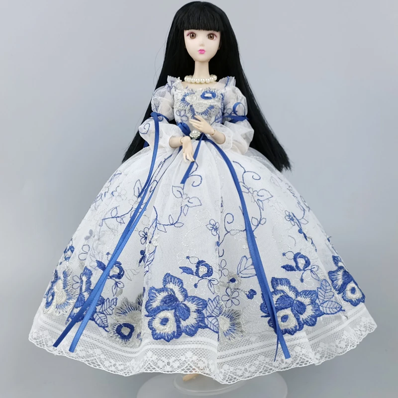 White Blue Floral Fashion Ballet Dress For 11.5" Doll Outfit Accessories Clothes
