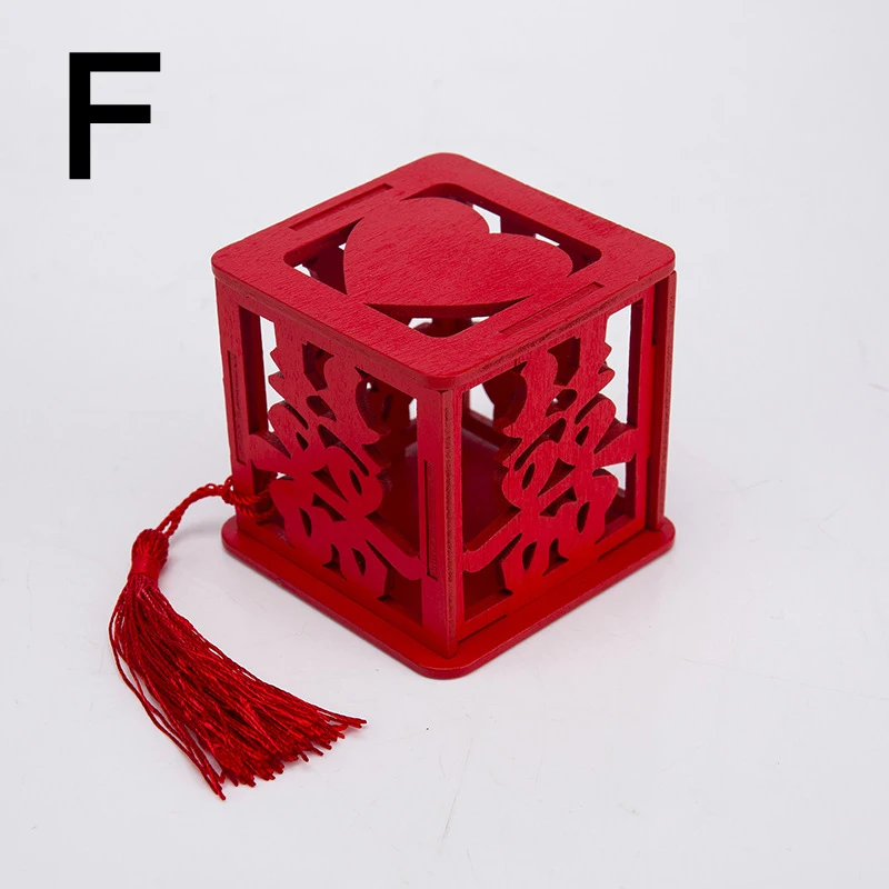 Tassel Candy Storage Box For Wedding Party Vintage Chinese Red Wooden Hollow Box Chocolate “Chinese Love”Container - Цвет: F-6.5x6.5cm