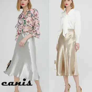 

Women Satin Silk Skirt New Sexy Solid Color Midi Skirts Ladies' Fashionable Elegant A-line Shiny Underskirts Summer Hot Selling