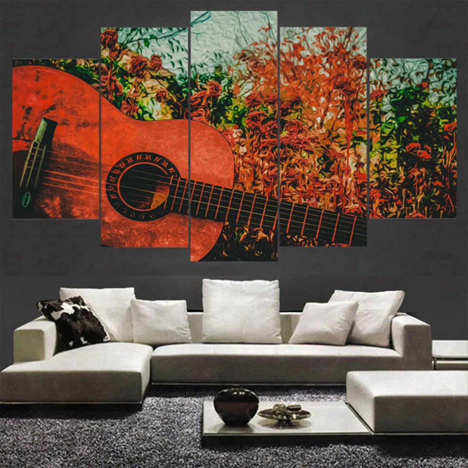 

Pretty Modern Canvas HD Wall Art Frame Modular Printed Pictures Living Room Decor 5 Pieces Abstract Guitar Music Poster Painting
