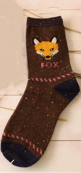 Милые теплые носки с рисунками животных; женские новые японские Носки с рисунком оленя, кота, лисы, волка; шерстяные смешанные дышащие носки; сезон осень-зима - Цвет: fox head coffee