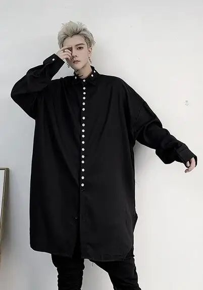 S-5XL Мужская одежда мода индивидуальное в настоящее время Gd декоративные пуговицы Повседневная рубашка парикмахера свободные размера плюс рубашка костюмы
